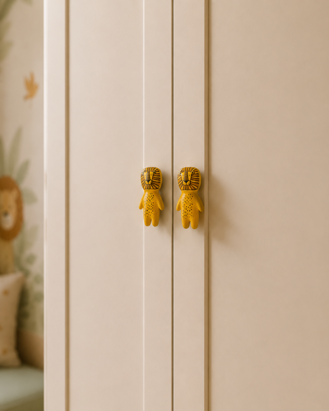 Lion Ceramic Cabinet Knob | Kids Room Knob | Brass Essence