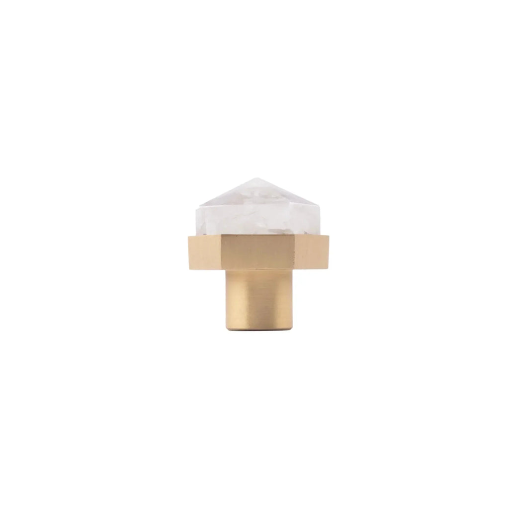 Natural Crystal Hexagon Brass Cabinet Knob | Luxury Crystal Knob