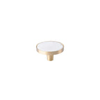 Brass Essence mother of pearl and brass round cabinet knob with elegant, shiny surface and vintage-inspired design.