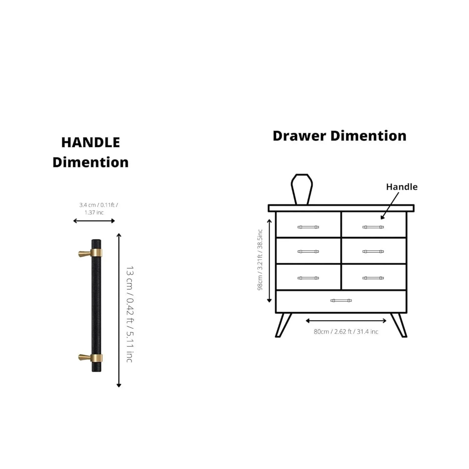 Knurled Black & Gold T-Bar Handle Collection | Brass Cabinet Handles