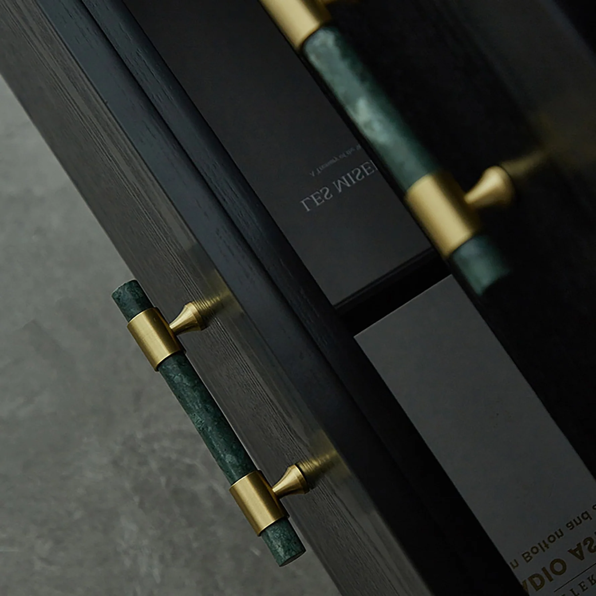 Brass Essence Karish marble and brass handles with brushed finish, featuring elegant design and high-quality craftsmanship.