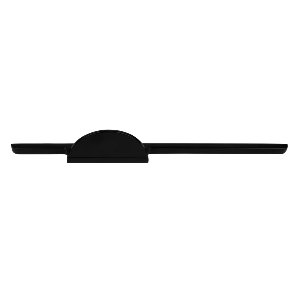 Brass Essence Hemi Cycle Zinc Half-Circle Pull handle with a polished zinc finish, mounted on a wooden surface.
