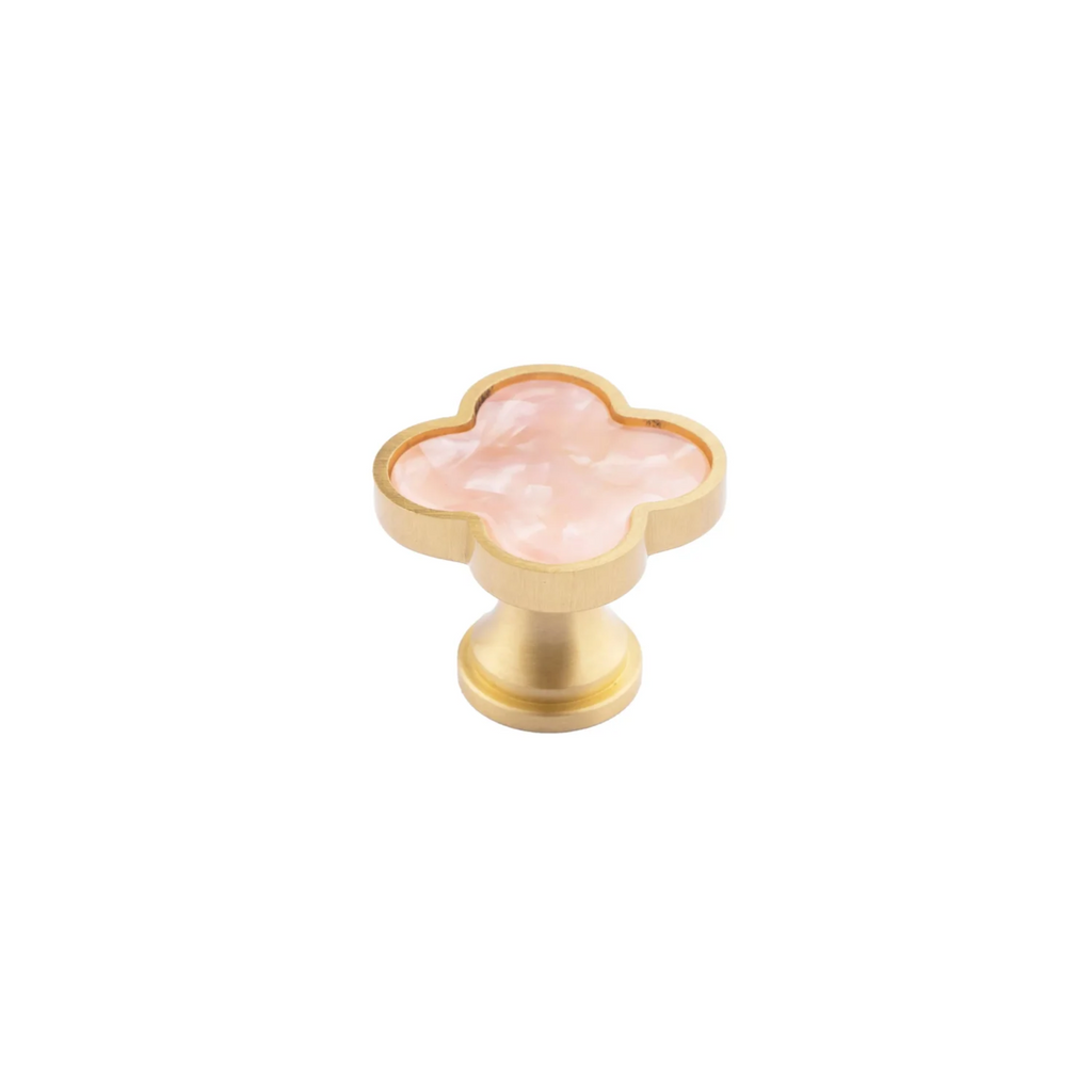 Brass Essence Clover Brass Cabinet Knob from the collection, showing a polished brass finish and rounded design for furniture.