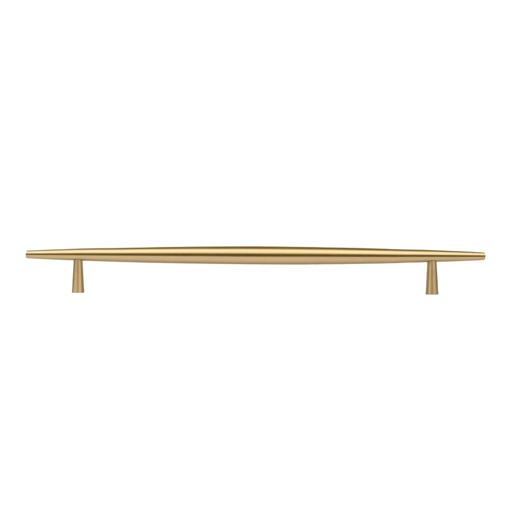 Brass essence tapered brass cabinet pull with spindle design, featuring a polished finish and ergonomic shape for easy grip.
