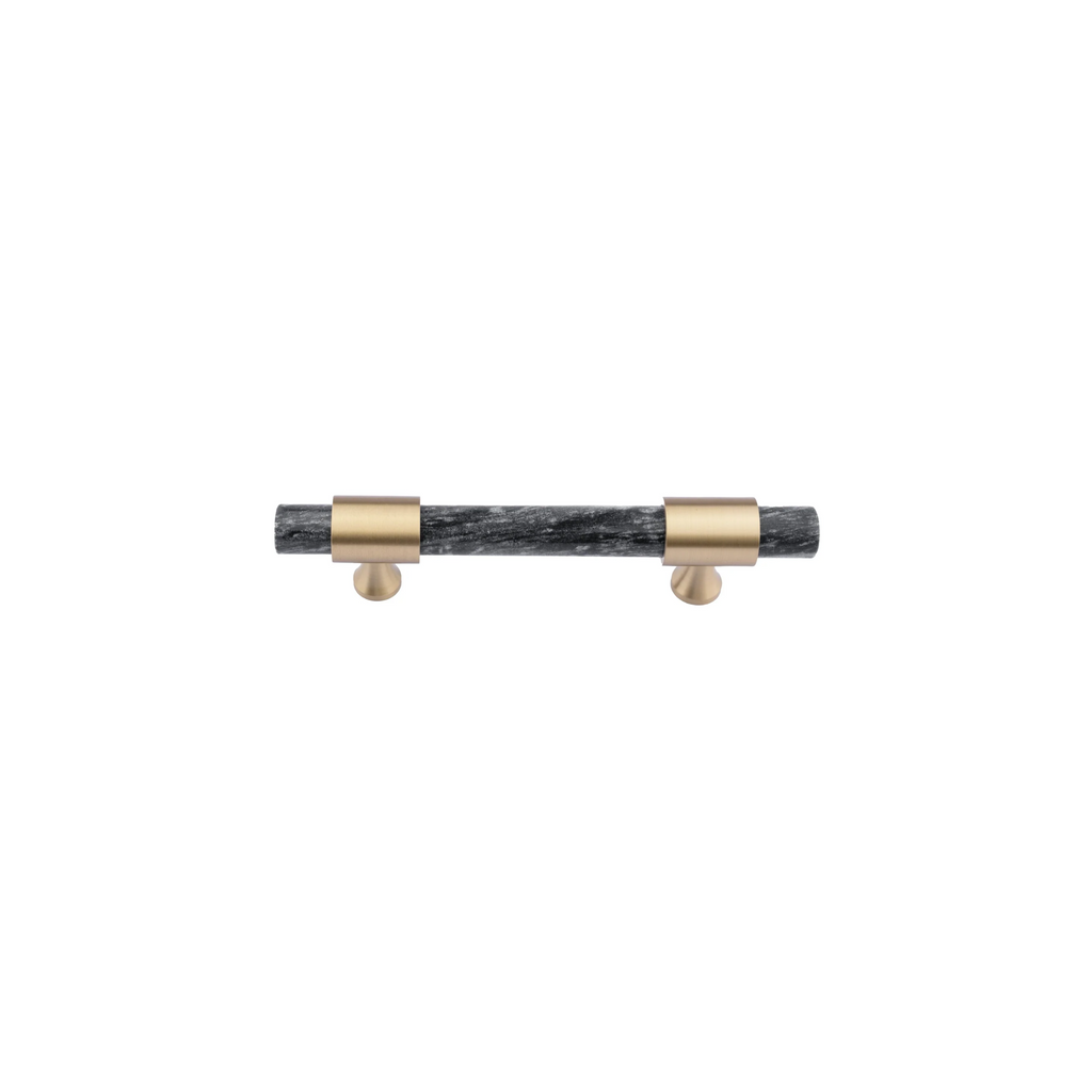Brass Essence Karish marble and brass handle with brushed finish, featuring elegant design and polished brass accents.