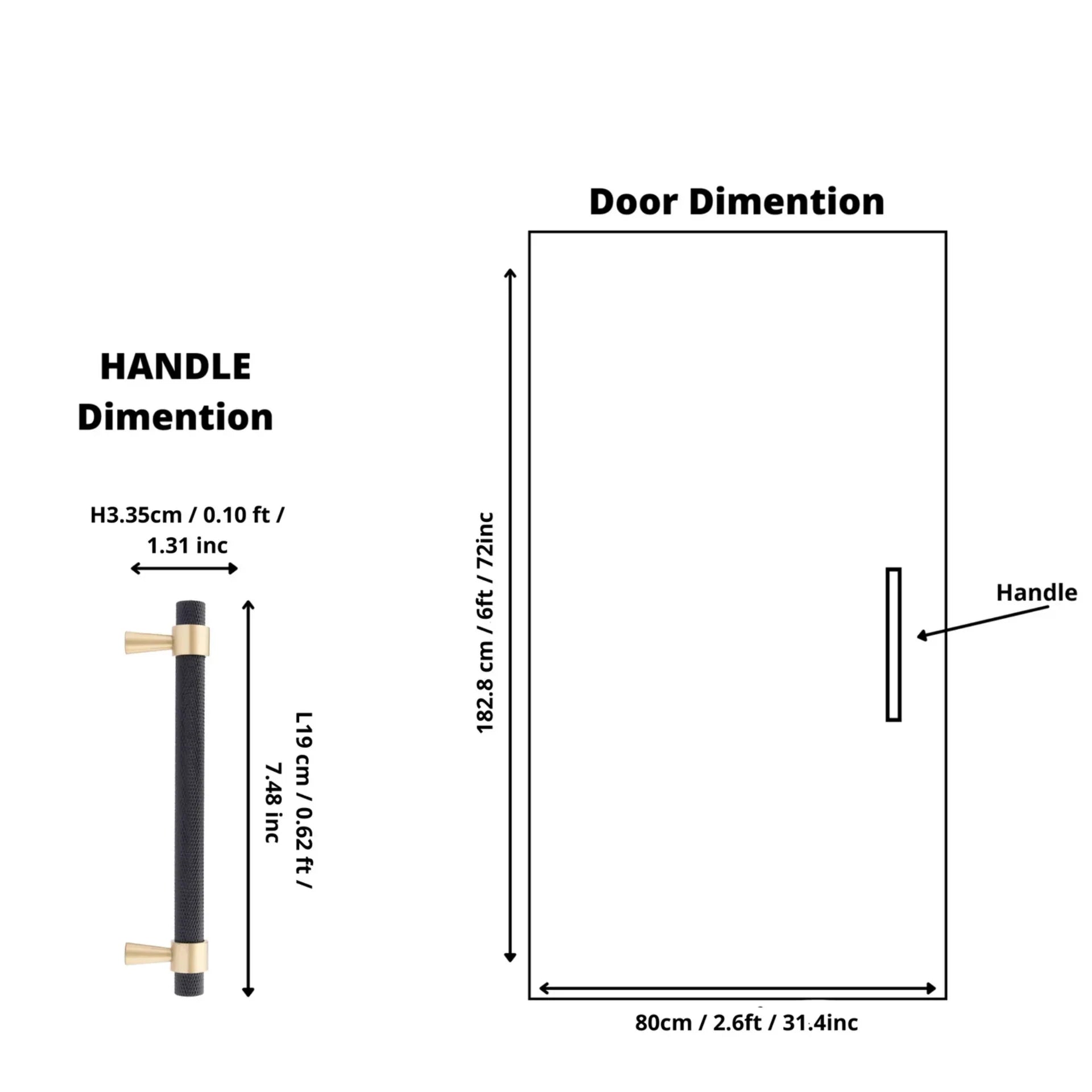 Knurled Black & Gold T-Bar Handle Collection | Brass Cabinet Handles