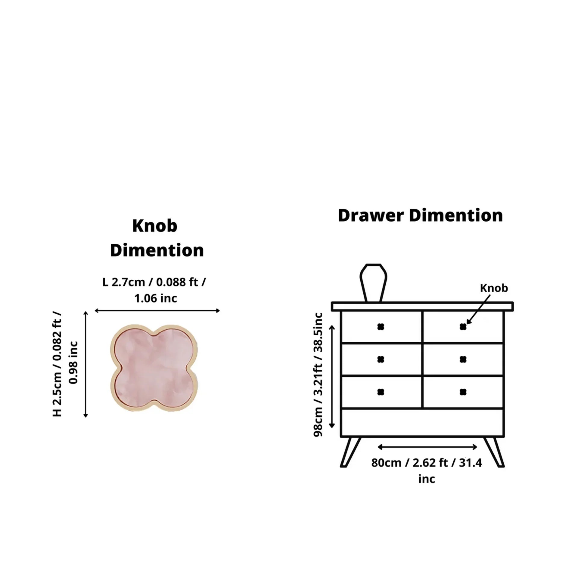 Clover Acrylic Brass Cabinet Knob | Brass Essence India