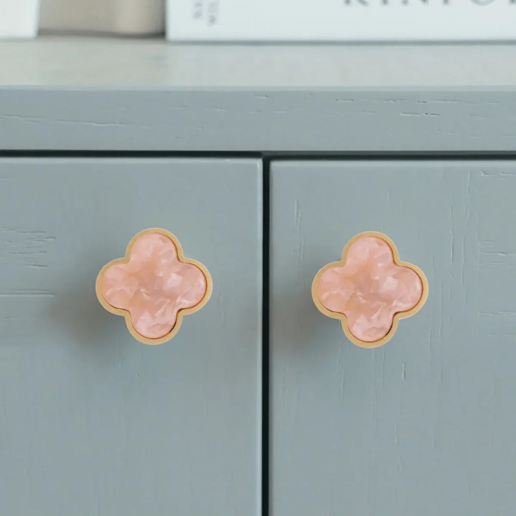 Clover Acrylic Brass Cabinet Knob | Brass Essence India
