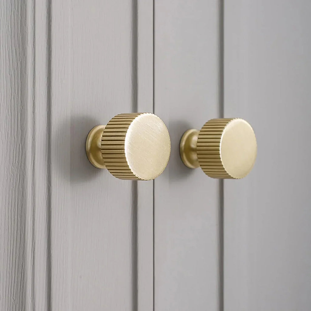 Linear Knurled Brass Cabinet Knob | Brass Essence India