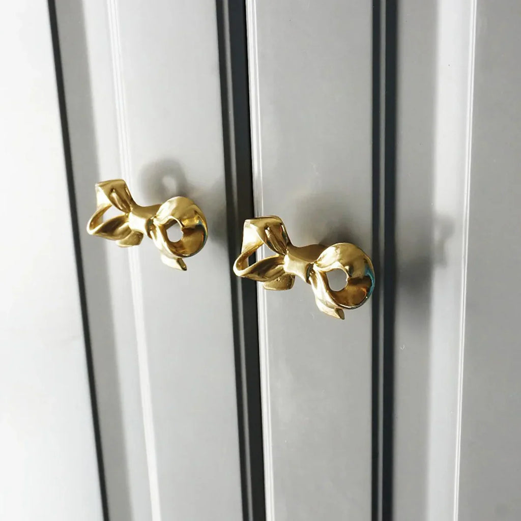 Polished Brass Bow Cabinet Knob | Luxury Solid Brass Furniture Knob | Brass Essence India