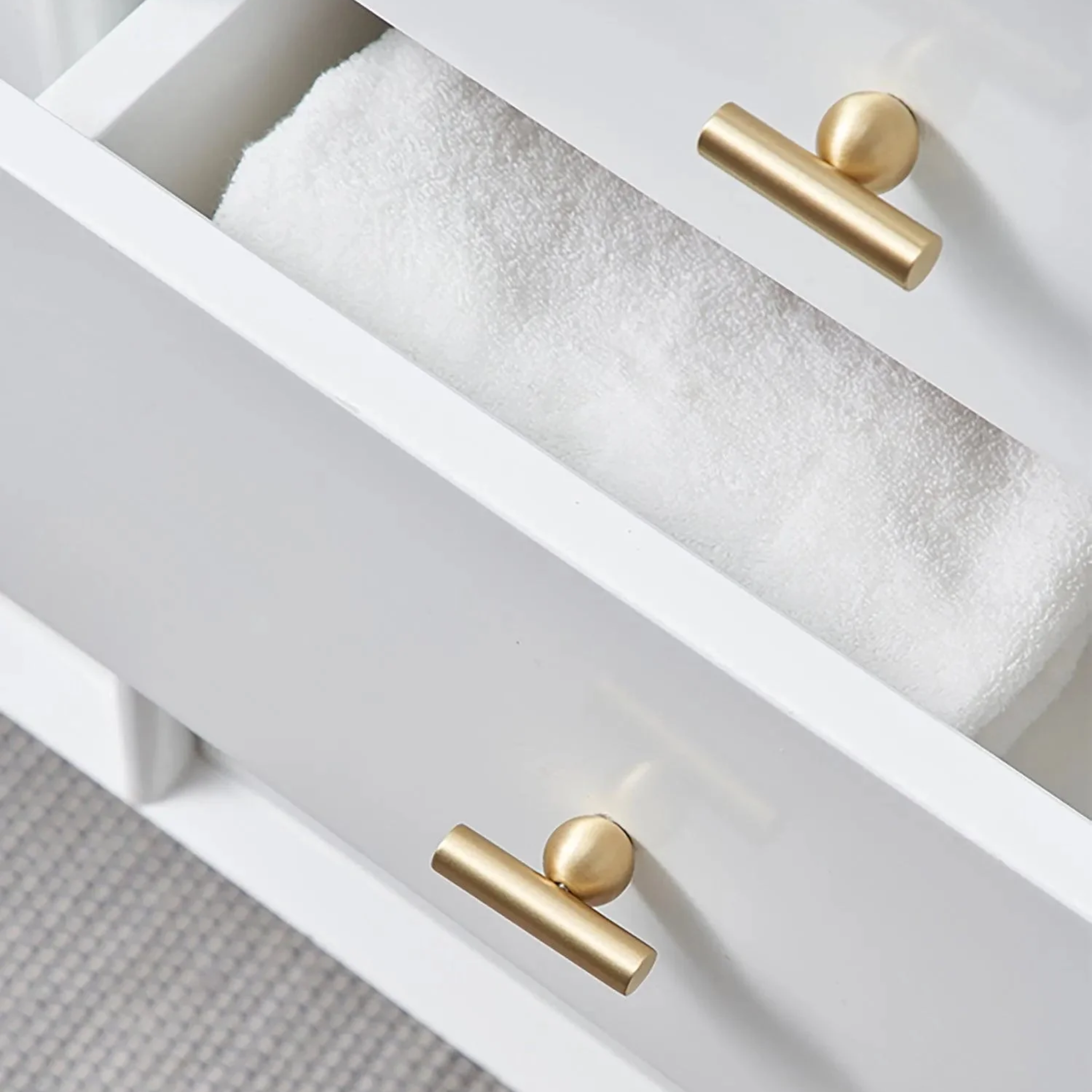 Solid brass goblet cabinet handle from Brass Essence's collection, featuring a polished, elegant design for furniture hardware.