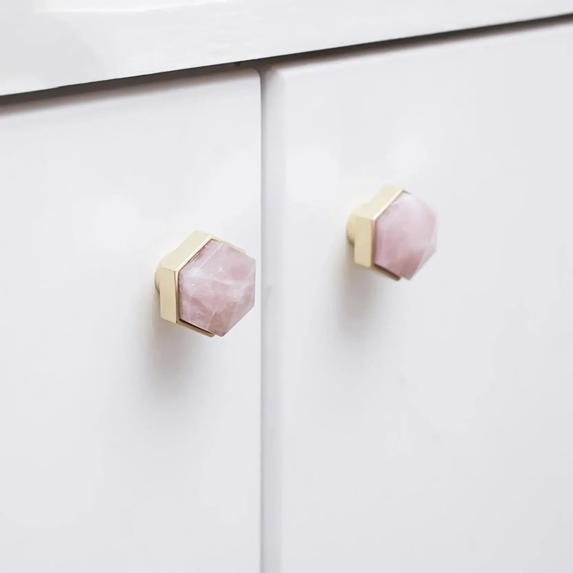 Natural Crystal Hexagon Brass Cabinet Knob | Luxury Crystal Knob