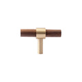 Brass Essence Walnut and brass T-bar handle from the collection, showing a close-up of the sleek, modern drawer handle design.