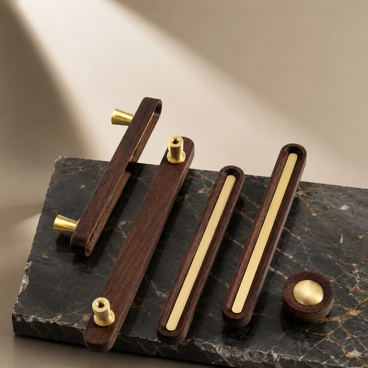 Brushed Brass and Wenge Wood Handles 1