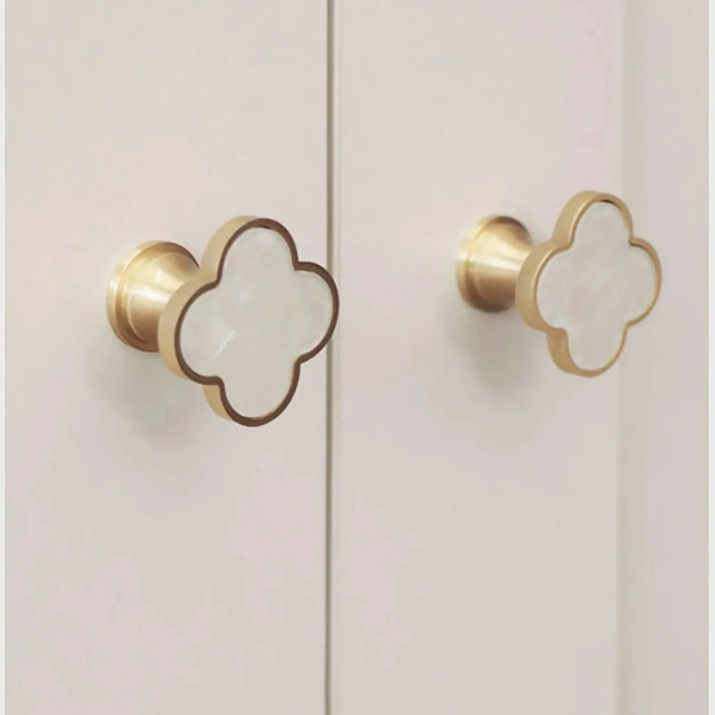 Clover Acrylic Brass Cabinet Knob | Brass Essence India