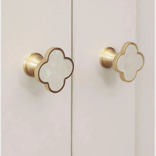 Clover Acrylic Brass Cabinet Knob | Brass Essence India