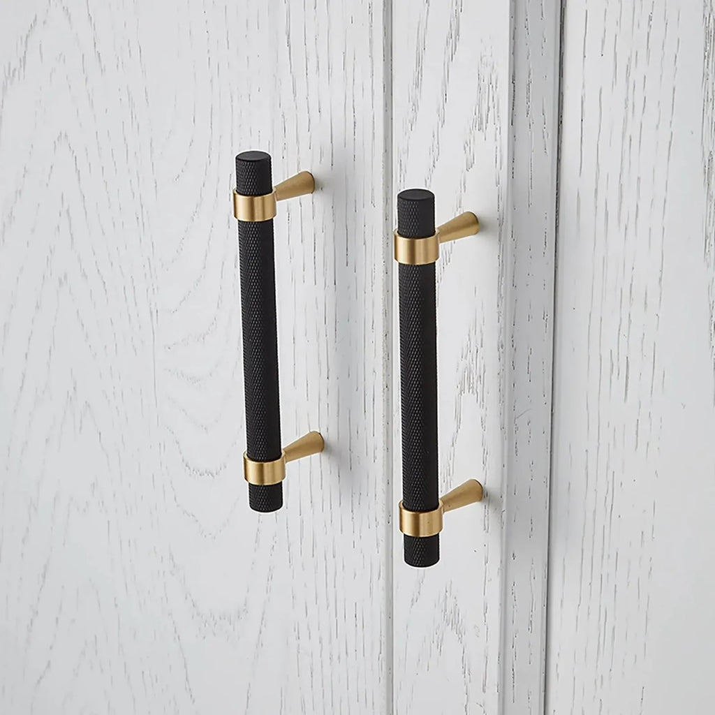 Knurled Black & Gold T-Bar Handle Collection | Brass Cabinet Handles