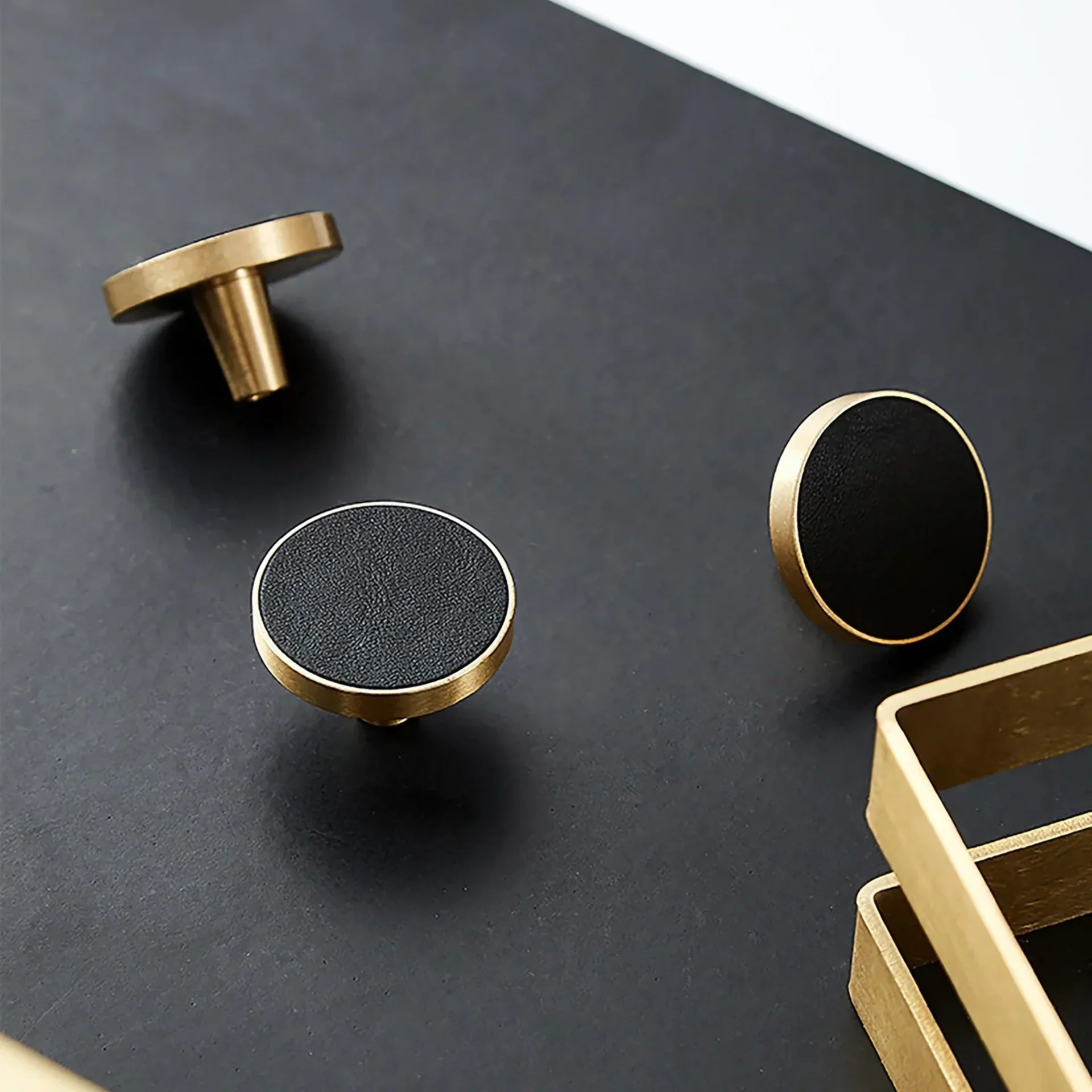 Brushed Brass & Leather Cabinet Knob | Luxury Leather Knob
