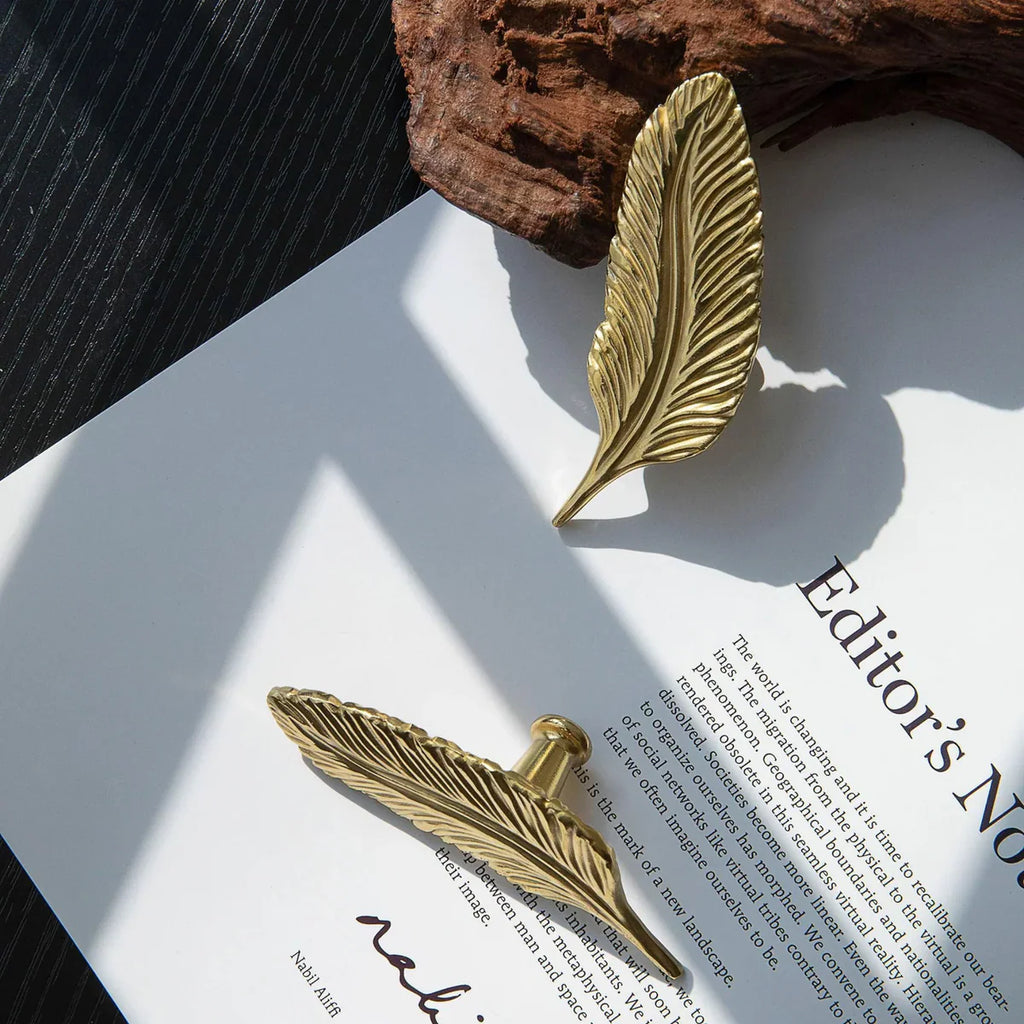 Solid Brass Leaf Cabinet Handles (Left & Right) | Luxury Brass Wardrobe Handles | Brass Essence India