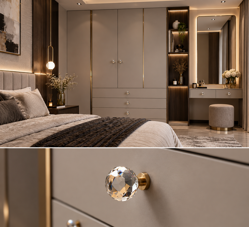 Round Faceted Crystal Cabinet Knob | Luxury Crystal Knob