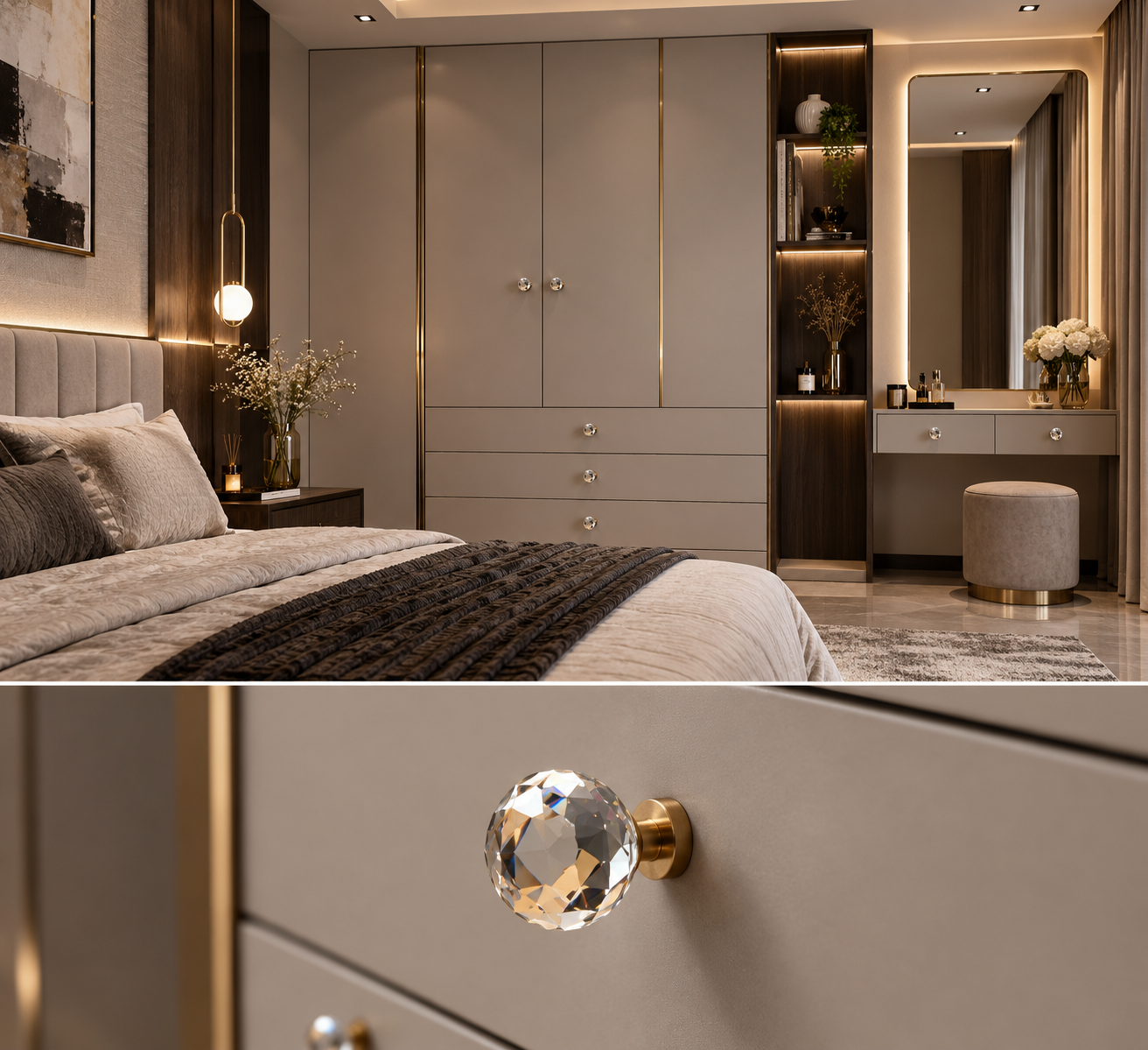 Round Faceted Crystal Cabinet Knob | Luxury Crystal Knob