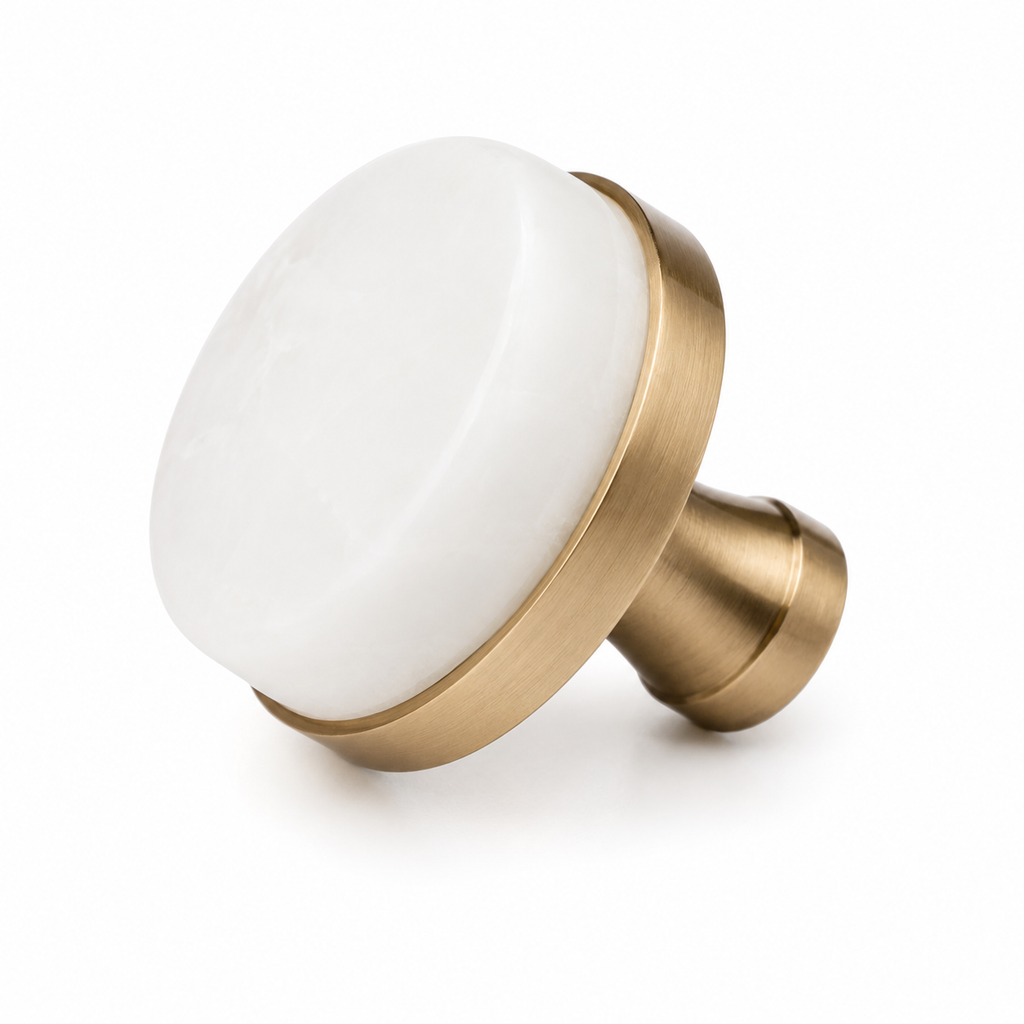 Polished White Crystal & Brass Cabinet Knob | Crystal Knob