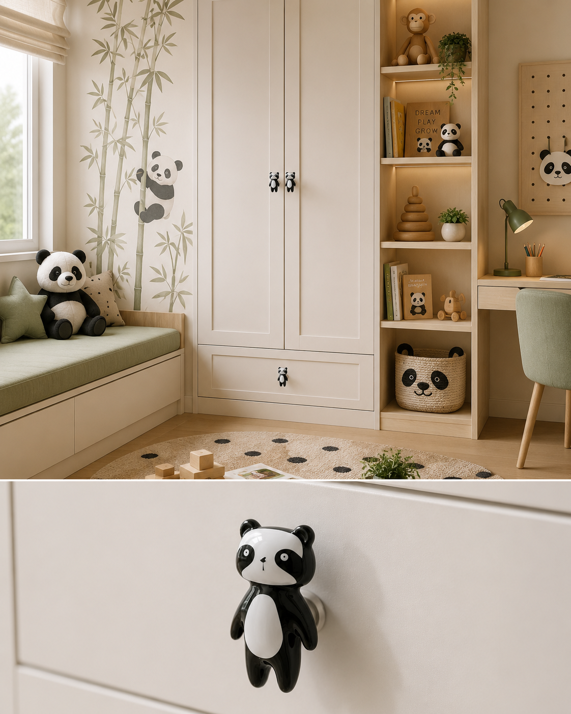 Panda Ceramic Cabinet Knob | Kids Room Drawer Knob | Brass Essence