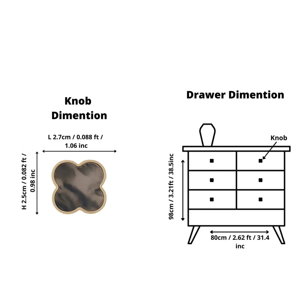 Clover Acrylic Brass Cabinet Knob | Brass Essence India