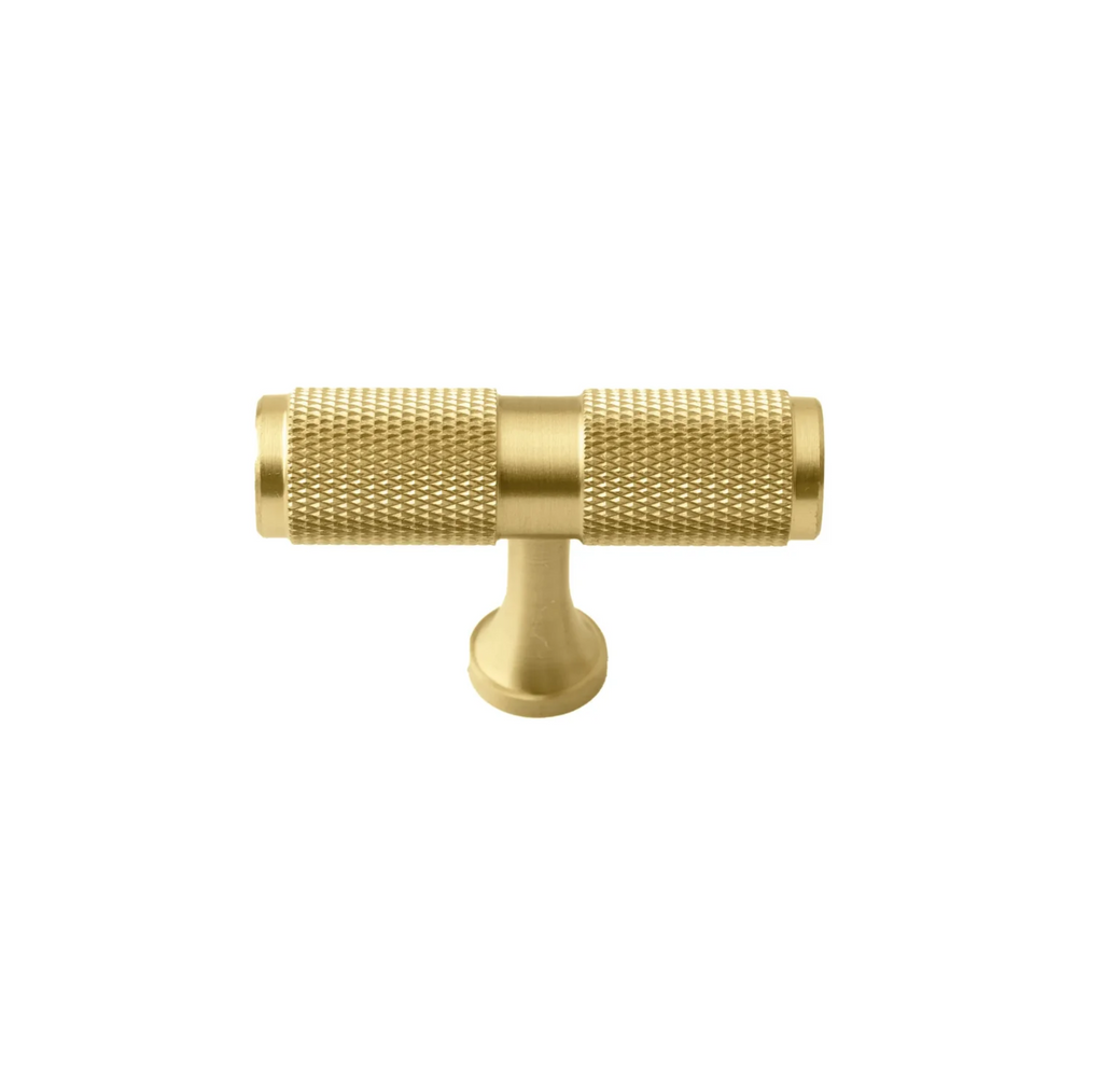 Brass essence Yashvite knurled brass cabinet handle from collection B-0060, featuring textured grip and polished finish.