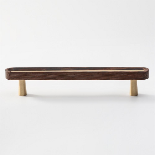 Brass Essence brushed brass and wenge wood handles, modern drawer pulls with sleek brass finish and dark wooden accents.