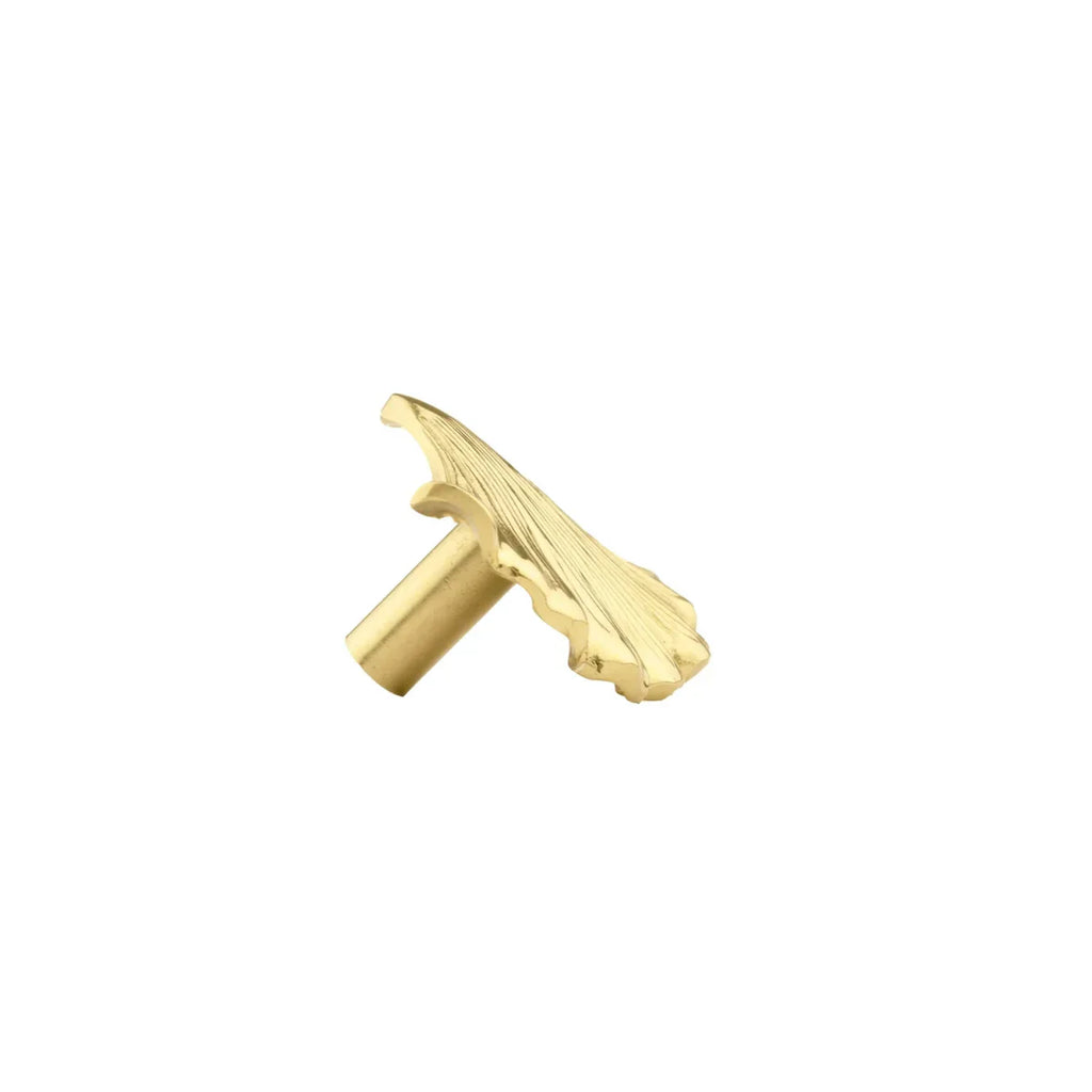 Ginkgo Leaf Solid Brass Cabinet Knob | Glossy Gold