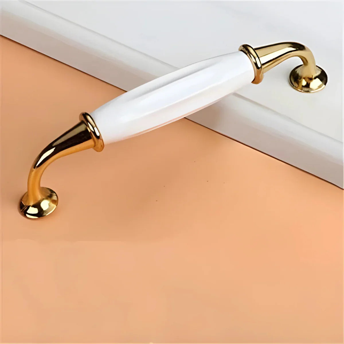 Élan White Ceramic & Gold Cabinet Handle | Luxury Cabinet Pull India