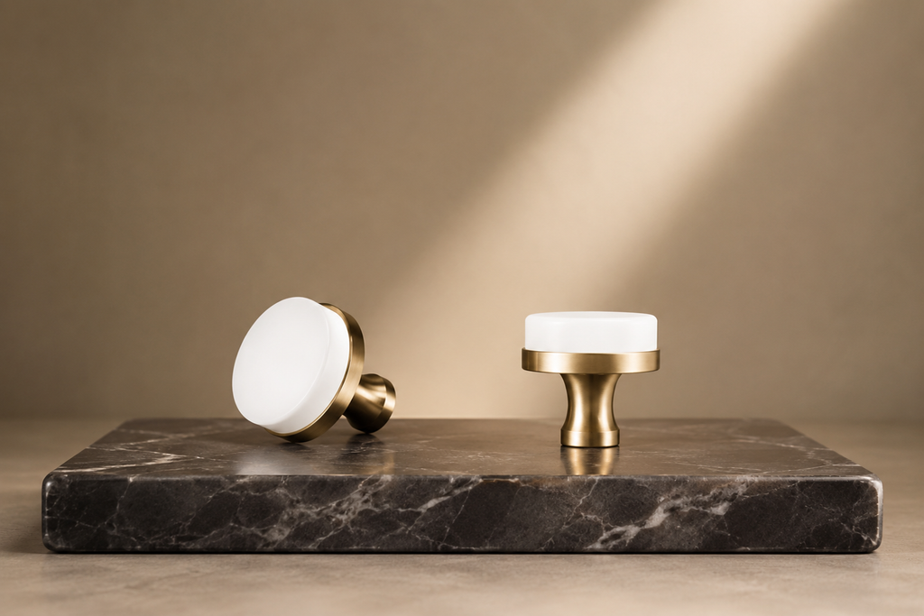 Polished White Crystal & Brass Cabinet Knob | Crystal Knob