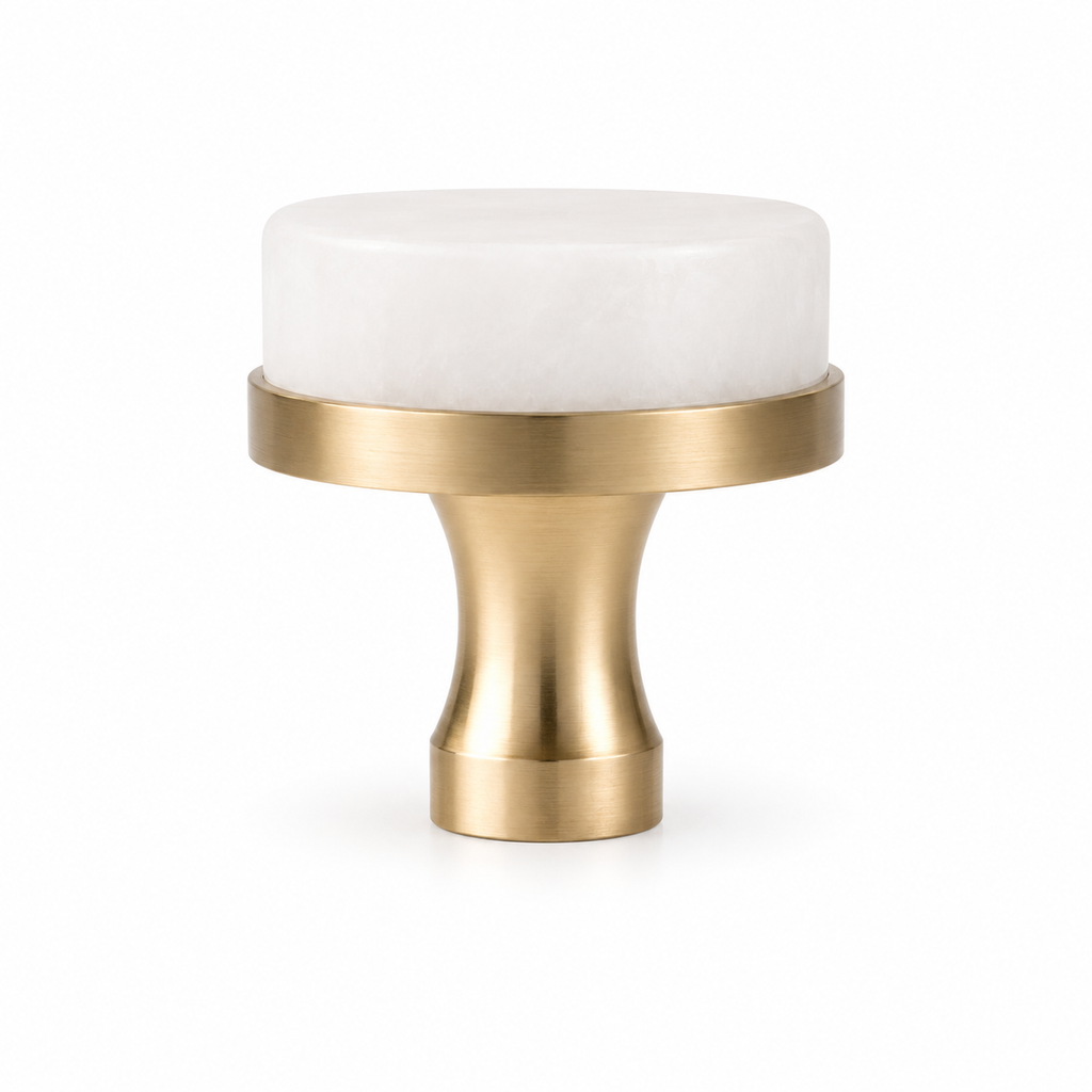 Polished White Crystal & Brass Cabinet Knob | Crystal Knob