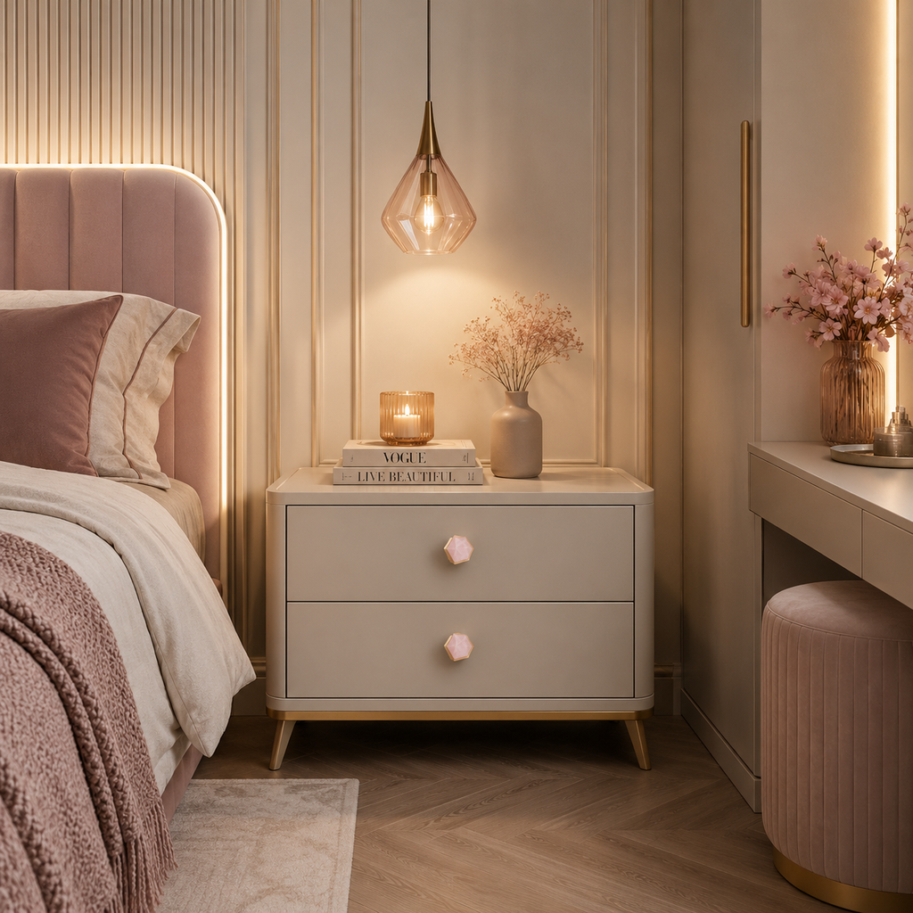 Natural Crystal Hexagon Brass Cabinet Knob | Luxury Crystal Knob