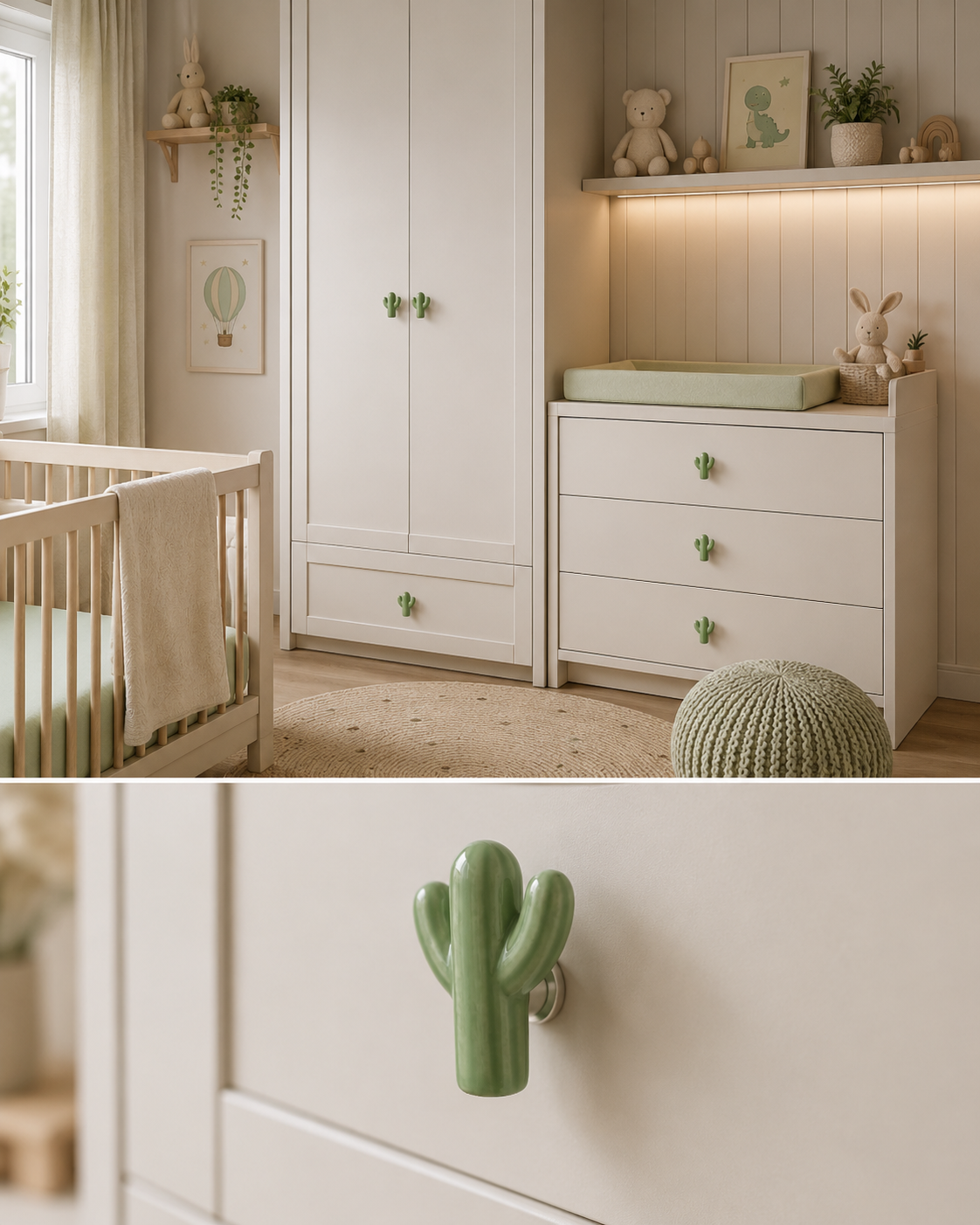 Ceramic Cactus Kids Cabinet Knob | Brass Essence