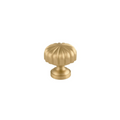 Brass Essence fluted pumpkin solid brass cabinet knob in gold finish, featuring a detailed pumpkin-shaped design for furniture decor.