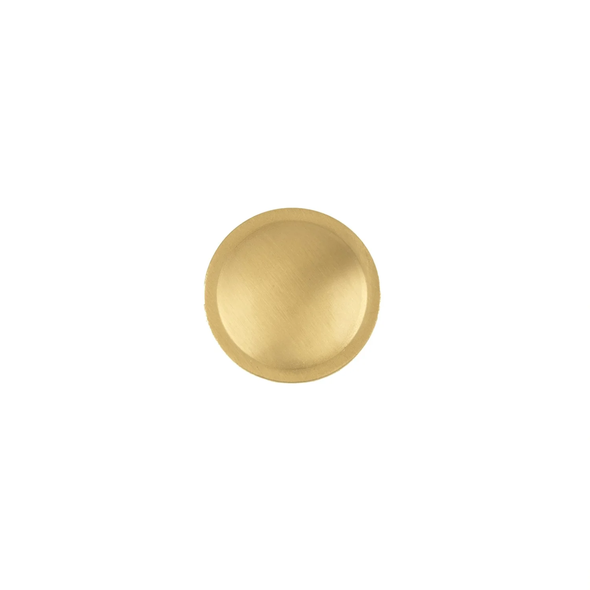 Brass Essence Krisha brushed brass round cabinet knob with smooth finish and circular shape, ideal for furniture hardware.