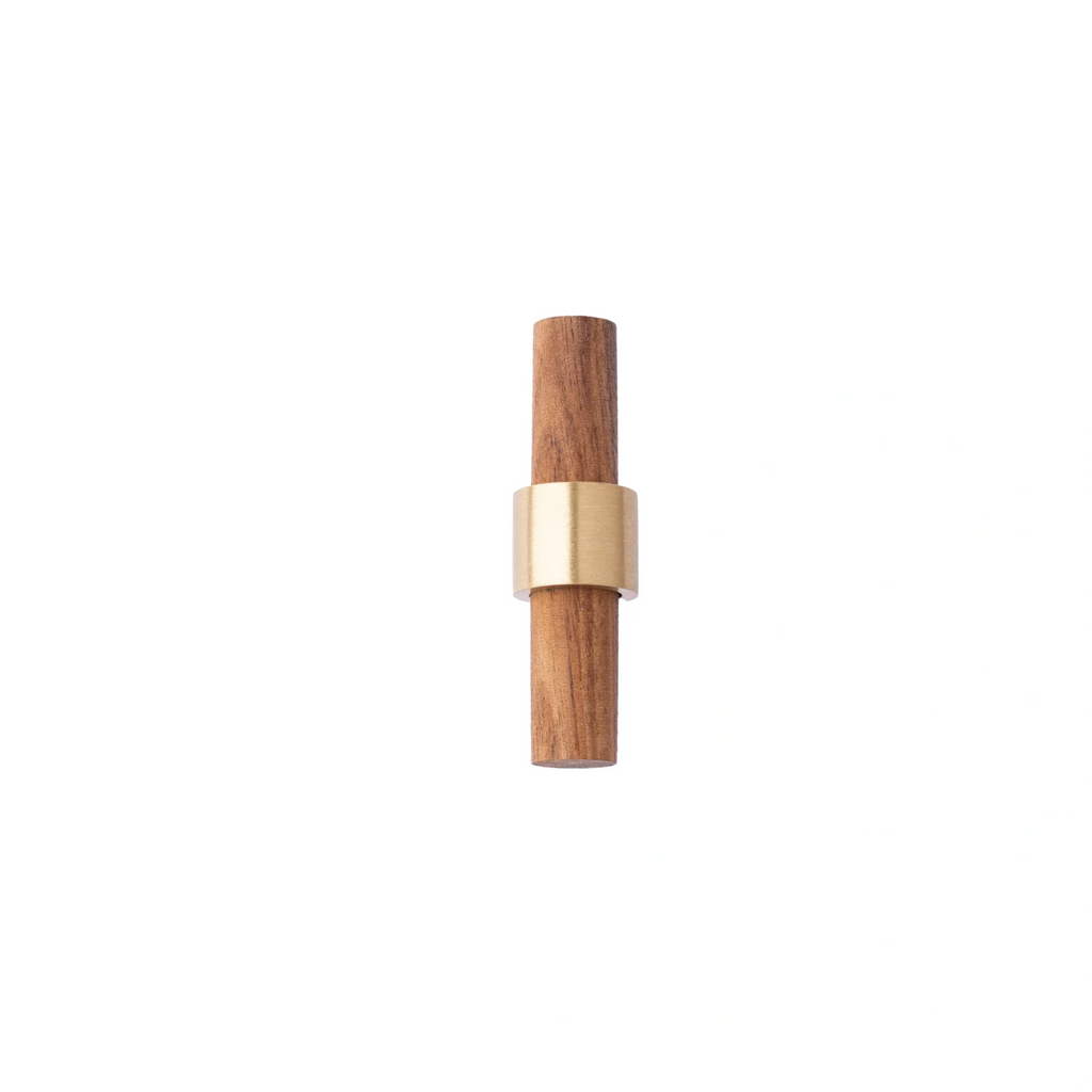 Brass Essence Walnut and brass T-Bar handle from collection W-0010, showing polished brass T-bar with walnut wood accents.