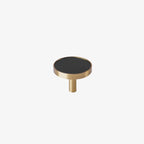 Brushed Brass & Leather Cabinet Knob – product view – Brass Essence