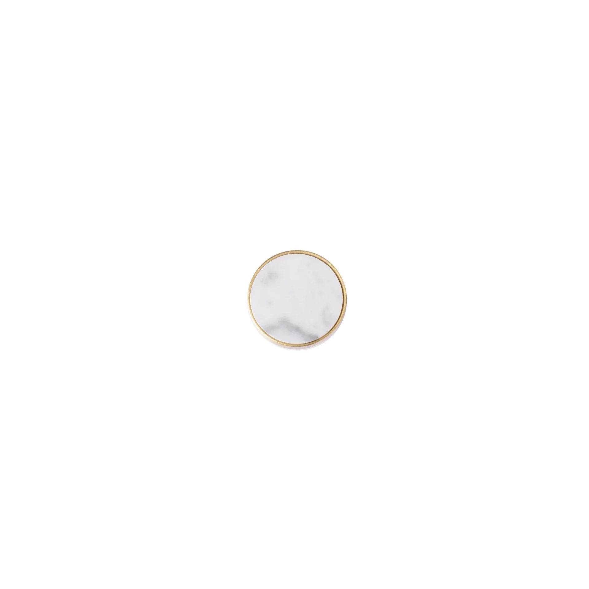 Mother of Pearl and brass round cabinet knob by Brass Essence, featuring a polished, elegant design suitable for furniture.