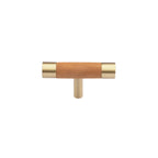 Brass Essence natural wood and brass T-Bar handle collection showing sleek handles with wooden and brass finishes.