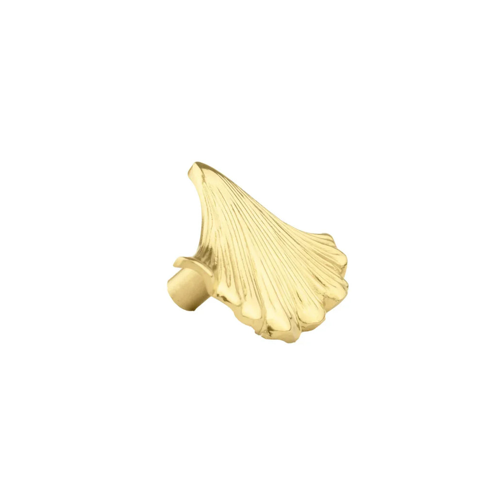 Ginkgo Leaf Solid Brass Cabinet Knob | Glossy Gold