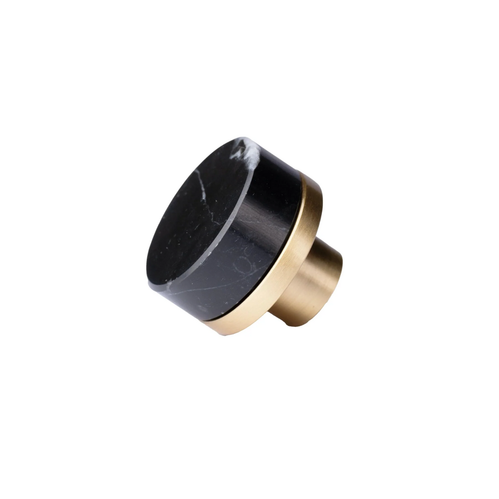 Brass Essence Karish marble and brass knobs with luxury finish, showcasing elegant design and polished surface for furniture accents.