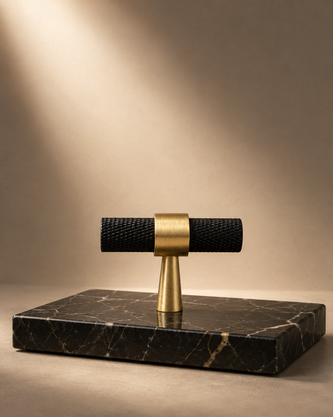 Knurled Black & Gold T-Bar Handle Collection | Brass Cabinet Handles