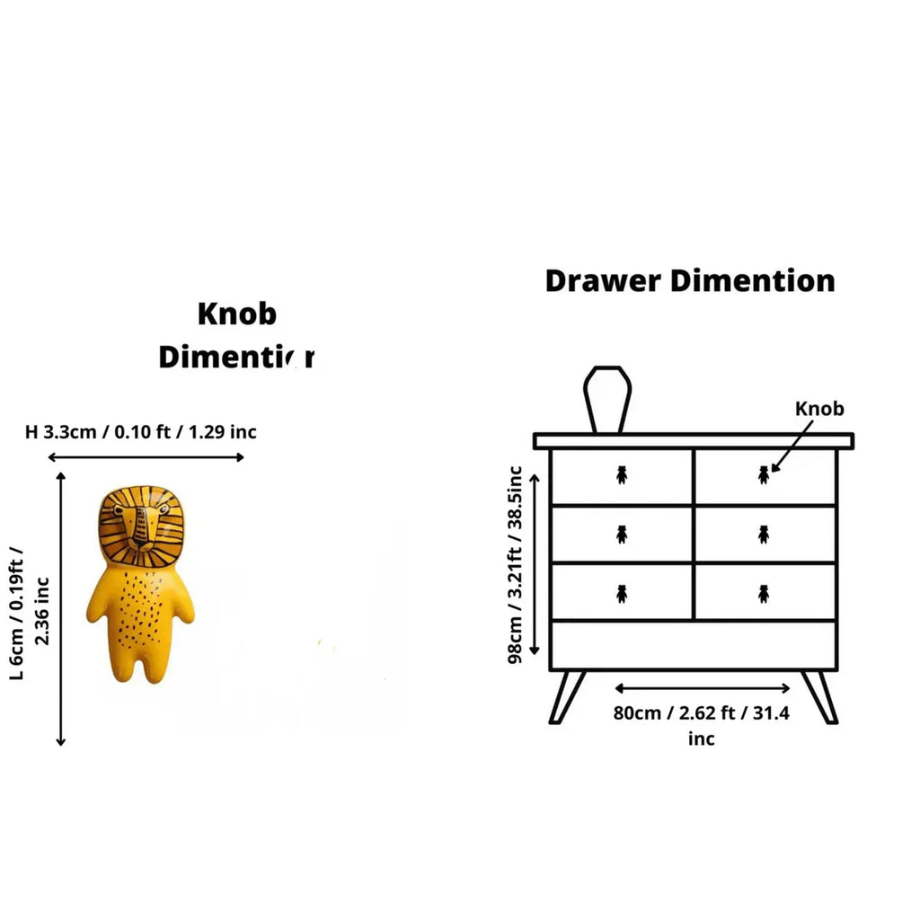 Lion Ceramic Cabinet Knob | Kids Room Knob | Brass Essence