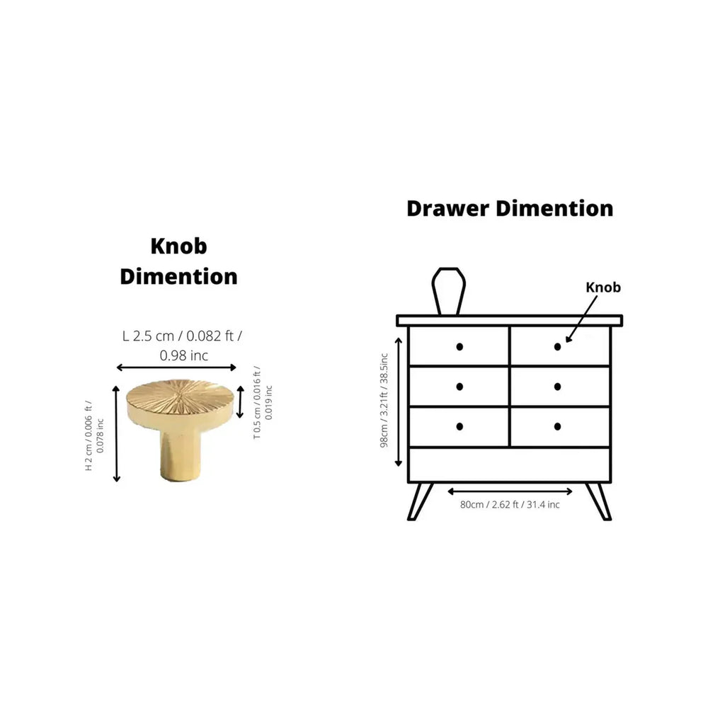 Hammered Sunburst Brass Cabinet Knob | Solid Brass Knob