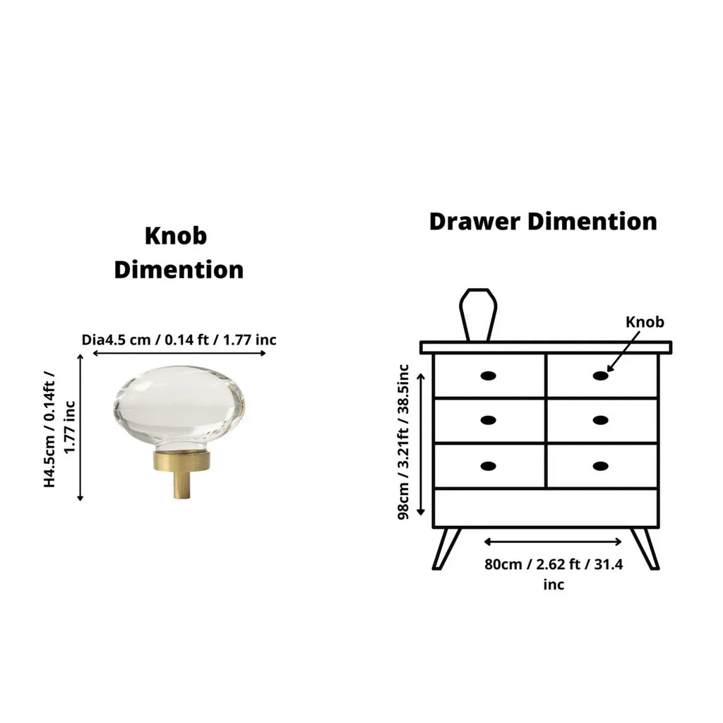 Classic Crystal Cabinet Knob | Luxury Crystal Brass Cabinet Knob