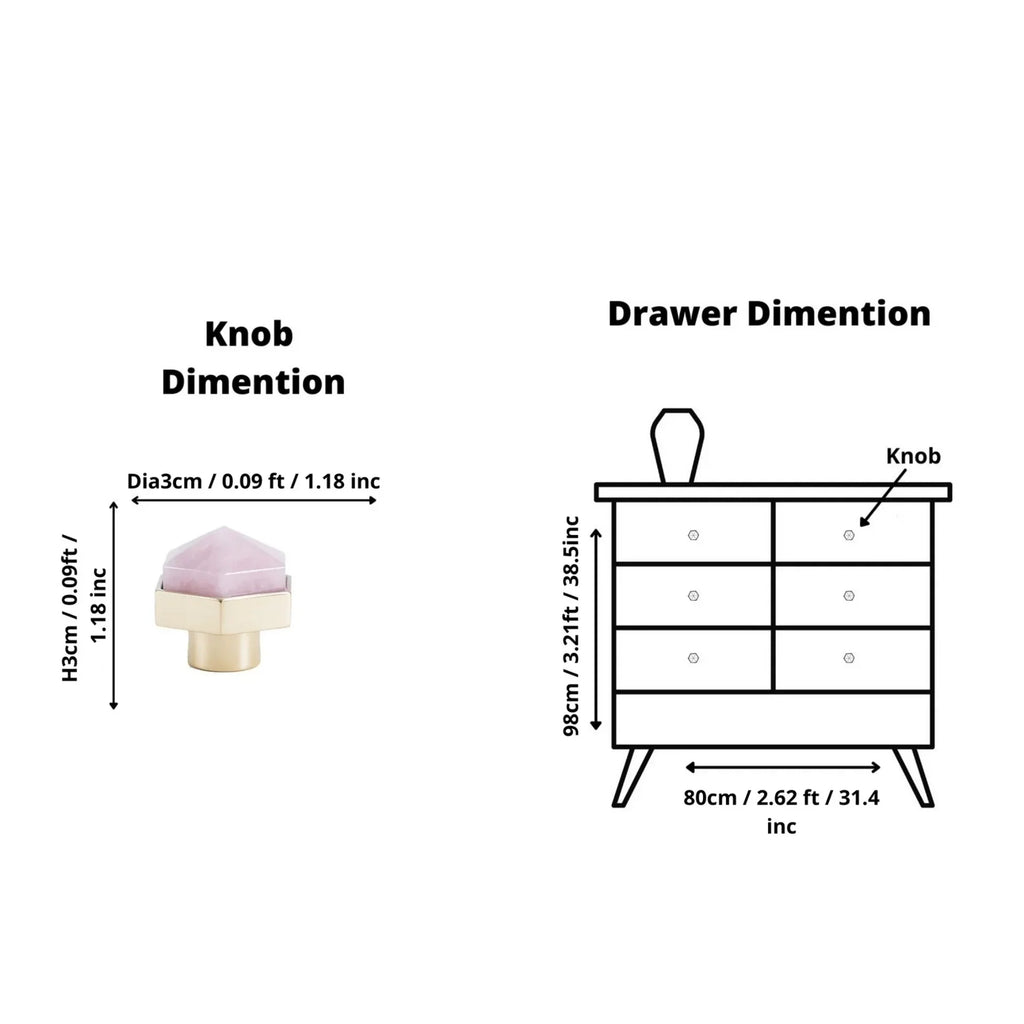 Natural Crystal Hexagon Brass Cabinet Knob | Luxury Crystal Knob