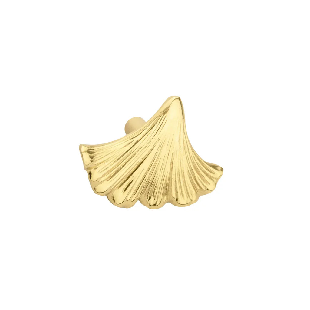 Ginkgo Leaf Solid Brass Cabinet Knob | Glossy Gold